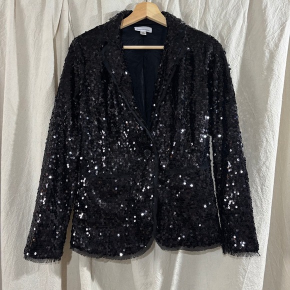 Joan Rivers Jackets & Blazers - Joan Rivers Black Sequin Blazer Jacket Womens XS Single Button Evening Sparkle